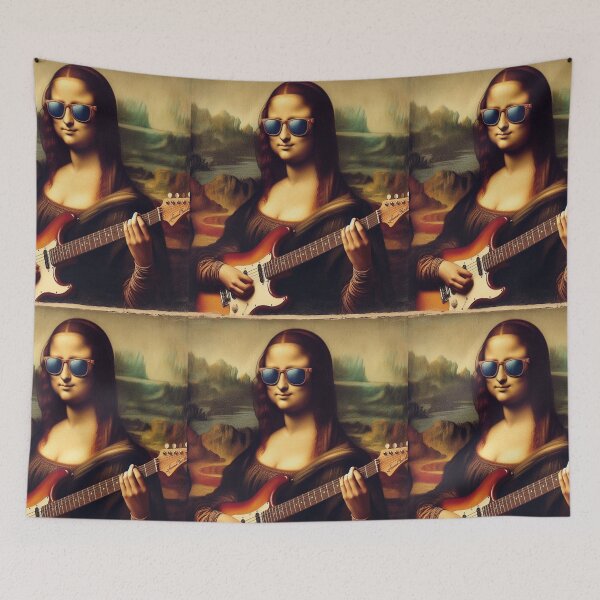 Item preview, Mona Lisa with Guitar Leonardo da Vinci Altered art designed and sold by ArtUnova.