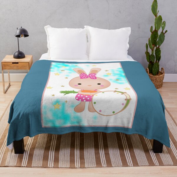 Item preview, Cute rabbit with drums in blue sky background with stars designed and sold by fuzzyfox.