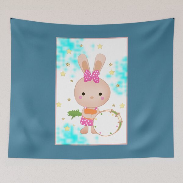 Item preview, Cute rabbit with drums in blue sky background with stars designed and sold by fuzzyfox.