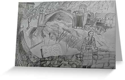 Drawing of a Girl in Mostar City by IvanaKada