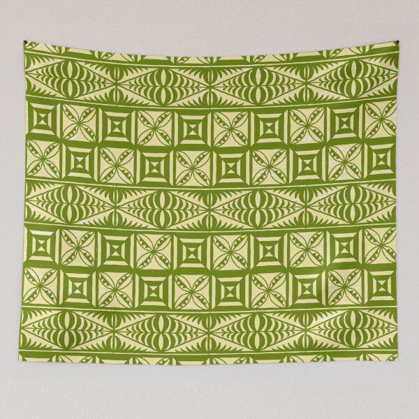 Item preview, Ngatu Tokelau Feletoa Fata Tongan Traditional Polynesian Green Pattern designed and sold by InkKiai.