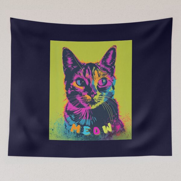 Item preview, Meow, colorful pop-art style cat designed and sold by silent-violin.