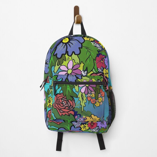 Item preview, Vibrant flowers on a sea blue green background designed and sold by SharonVallis.
