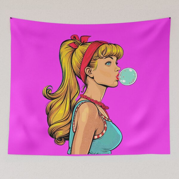 Item preview, Pop Art Comics Girl Blowing Gum Pink designed and sold by AestheticArtHub.