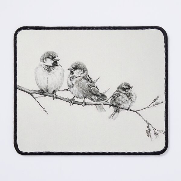 Item preview, Black and White Bird Pencil Drawing designed and sold by Pencil-Art.