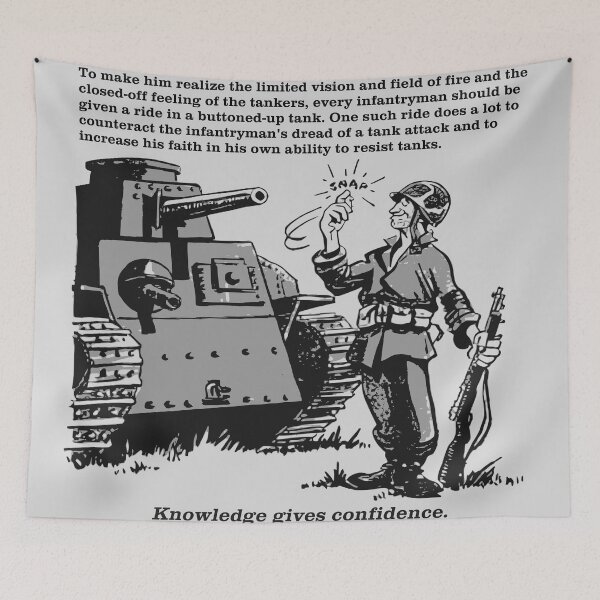 Artikelvorschau, Lustiger WW2 amerikanischer Tanker Infanterie Unterstützung Beratung Cartoon entworfen und verkauft von MilitaryMart.