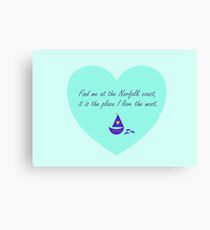 Find me at the Norfolk coast - love heart. Canvas Print