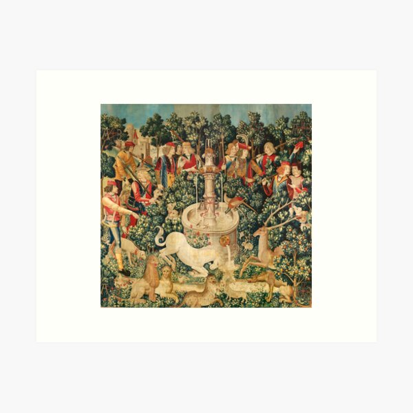 UNICORN IS FOUND / Fountain,Other Animals,Green Floral Art Print