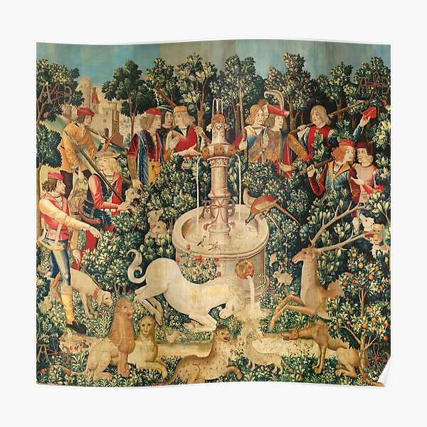 UNICORN IS FOUND / Fountain,Other Animals,Green Floral Poster