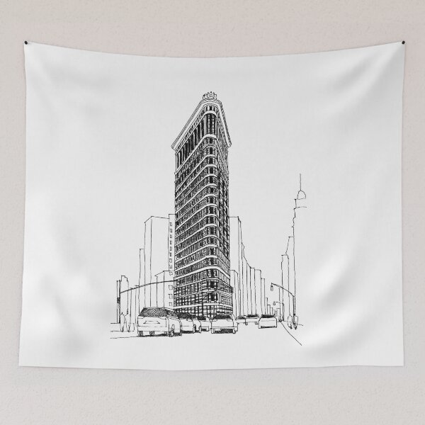Item preview, New York Flatiron Building hand drawing architecture black and white monochrome designed and sold by junyangcaidraw.