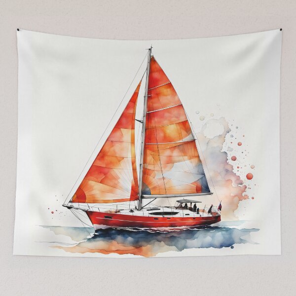 Item preview, A red sailboat on a white background designed and sold by Ratatosk-AI.