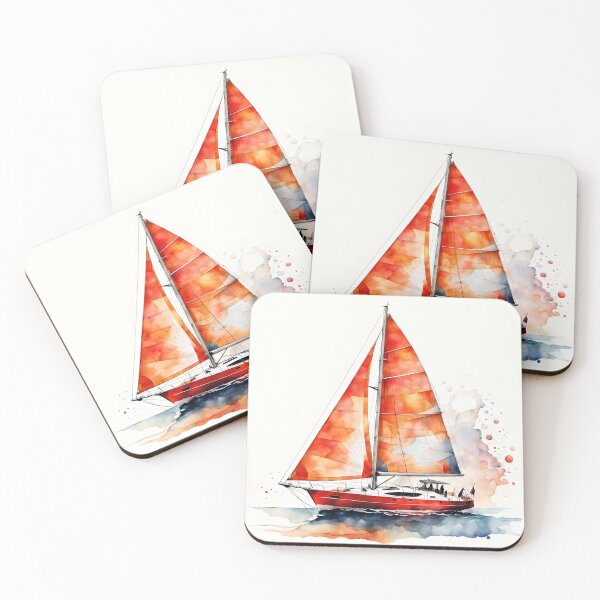 Item preview, A red sailboat on a white background designed and sold by Ratatosk-AI.