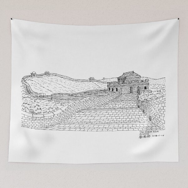 Item preview, Great Wall of China hand drawing architecture black and white monochrome architectural drawing designed and sold by junyangcaidraw.