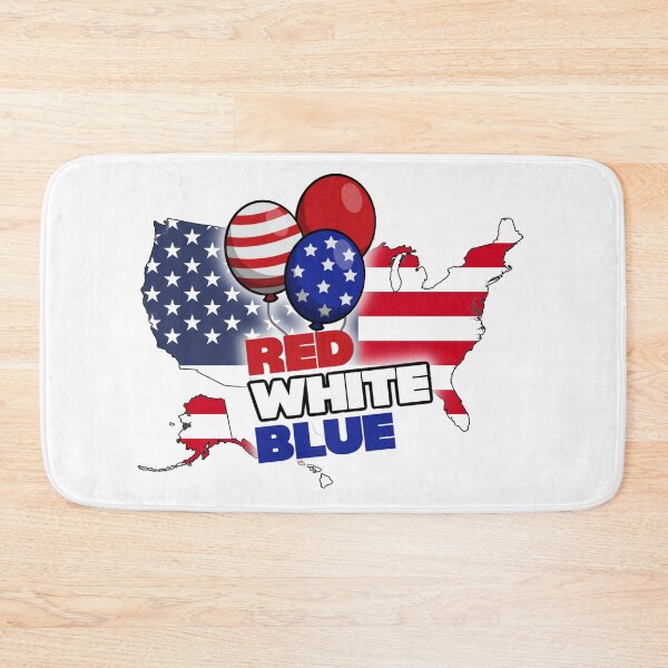 Item preview, USA Flag Map with birthday balloons and words RED, WHITE and BLUE designed and sold by AmericaFreedom.