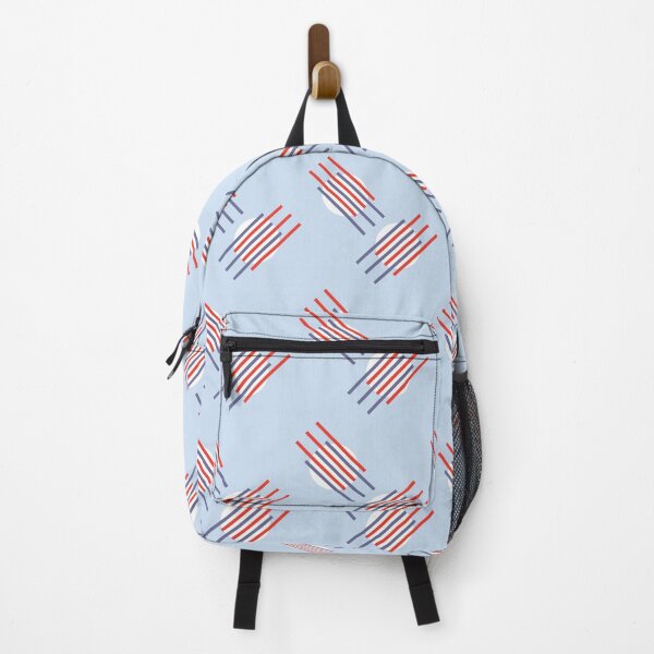 Ein abstraktes Muster in diagonaler Anordnung mit weißen Kreisen und Streifen. Rucksack