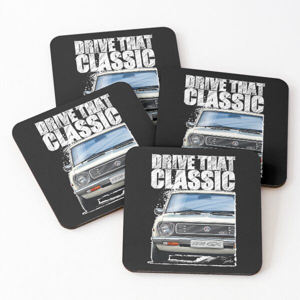 Item preview, Drive That Classic featuring the Iconic Datsun 1200 GX in white. (Dark coloured background) designed and sold by Petrolhead T-Shirts and Art.