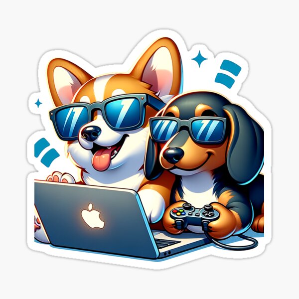 Item preview, Cool Sunglasses Corgi and Dashchund Gaming on a Laptop, controller designed and sold by MeroroGraphics.
