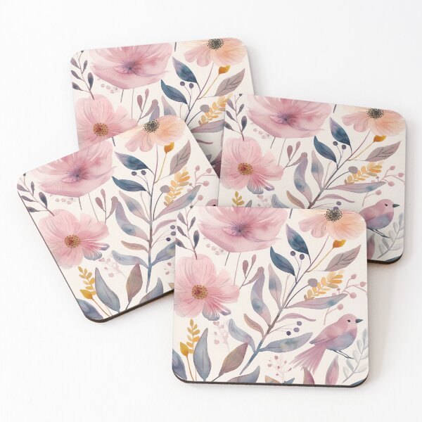 Item preview, Pink Bird Rose finch in Blooming Poppies - Whimsical Botanical designed and sold by Gourmet Neko Art | .