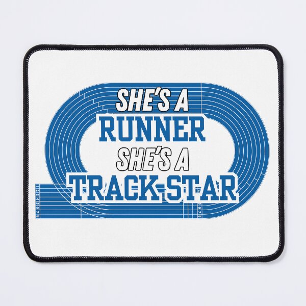 Item preview, She's a Runner She's a Track Star | Girls Track Field Cross Country | Team Colors Blue White designed and sold by GraysonPrints.