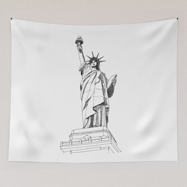 Item preview, Statue of Liberty hand drawing architecture black and white monochrome sketch architectural drawing designed and sold by junyangcaidraw.