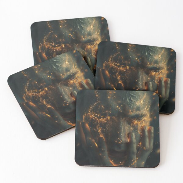 Item preview, human face illuminated with golden glowing particles designed and sold by Love-Light-Bite.