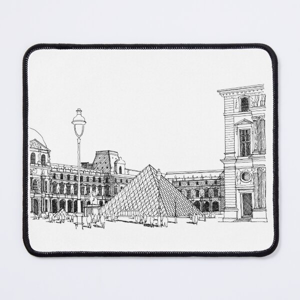 Item preview, Louvre museum Paris hand drawing architecture black and white monochrome architectural drawing designed and sold by junyangcaidraw.