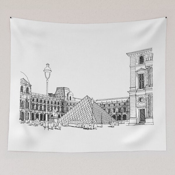 Item preview, Louvre museum Paris hand drawing architecture black and white monochrome architectural drawing designed and sold by junyangcaidraw.