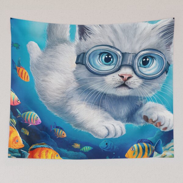 Item preview, A Cute Gray Kitten Swimming In The Ocean designed and sold by pixelplaza.