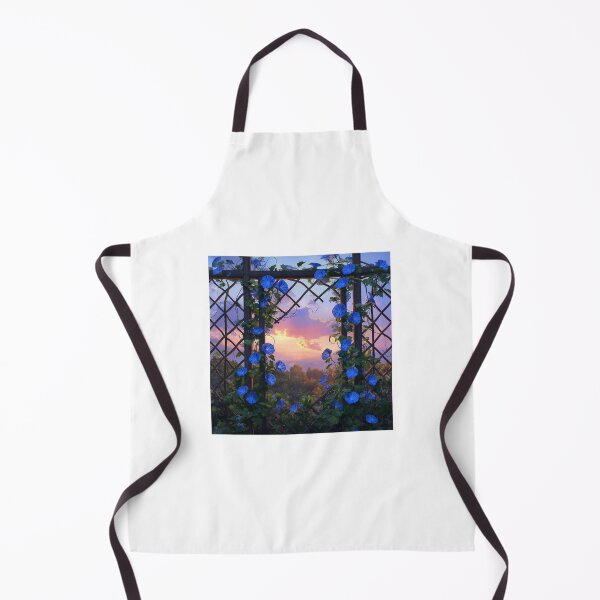 Item preview, morning glories, vibrant blue flowers, climb up a wooden trellis designed and sold by Love-Light-Bite.