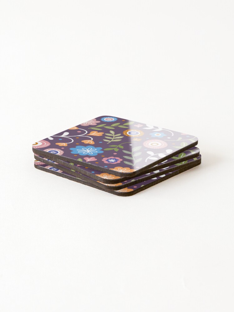 Thumbnail 4 of 5, Coasters (Set of 4), Colorful Retro Flower Pattern  designed and sold by LMStudioDesigns.
