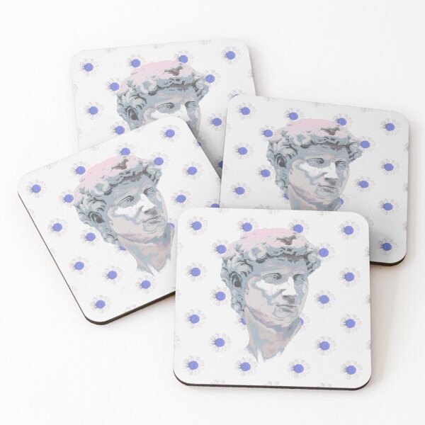 Item preview, Michelangelo's David statue purple daisy psychedelic print designed and sold by HandmadeMood.
