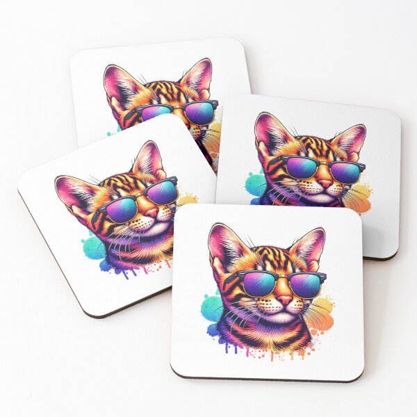 Aperçu de l'œuvre Chat Toyger aquarelle portant des lunettes de soleil créée et vendue par TheAnimalZ00.