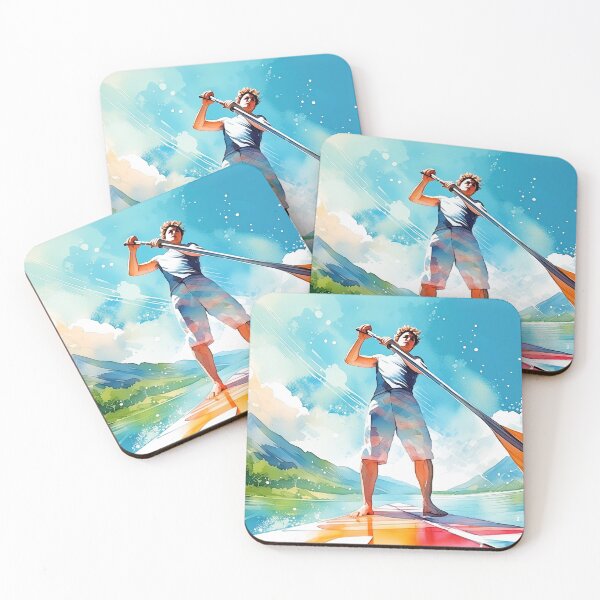Item preview, Young man paddle boarding amidst vibrant, colorful splashes of water and sky, evoking a sense of freedom and adventure. Generative Ai. designed and sold by homydesign.