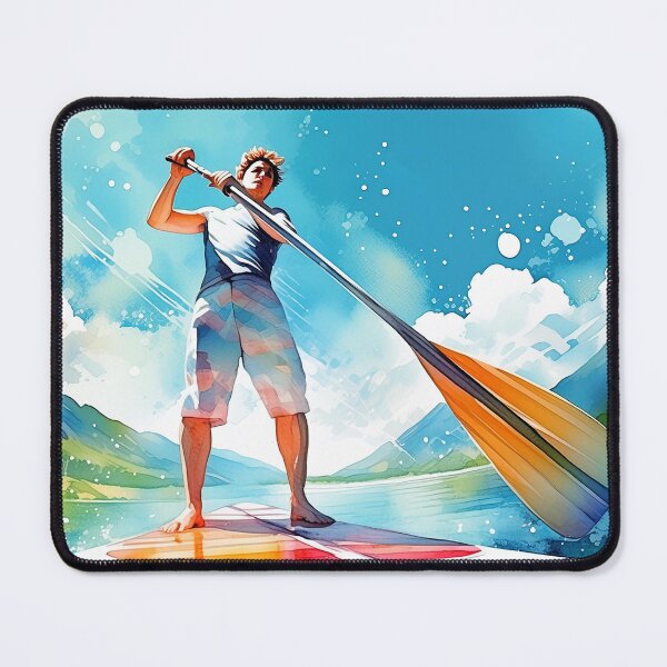 Item preview, Young man paddle boarding amidst vibrant, colorful splashes of water and sky, evoking a sense of freedom and adventure. Generative Ai. designed and sold by homydesign.