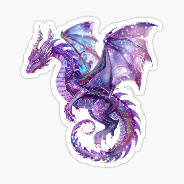 Fantasy creature - purple and blue mythical detailed dragon Sticker