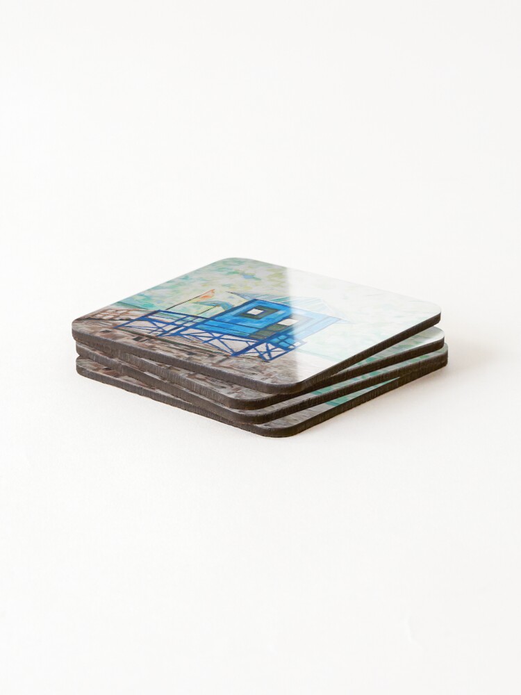 Thumbnail 4 of 5, Coasters (Set of 4), Blue Lifeguard Station designed and sold by RudyYoder.