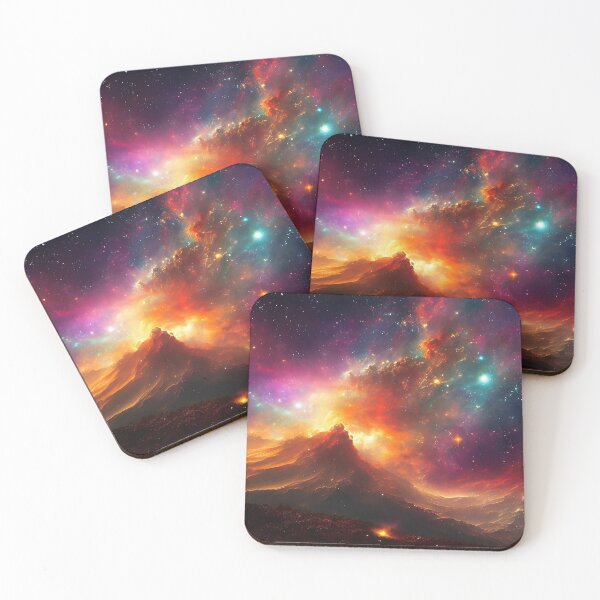 Item preview, Vibrant galaxy unfolds above a serene, misty landscape, stars and nebulae painting the sky with radiant hues. Generative Ai. designed and sold by homydesign.
