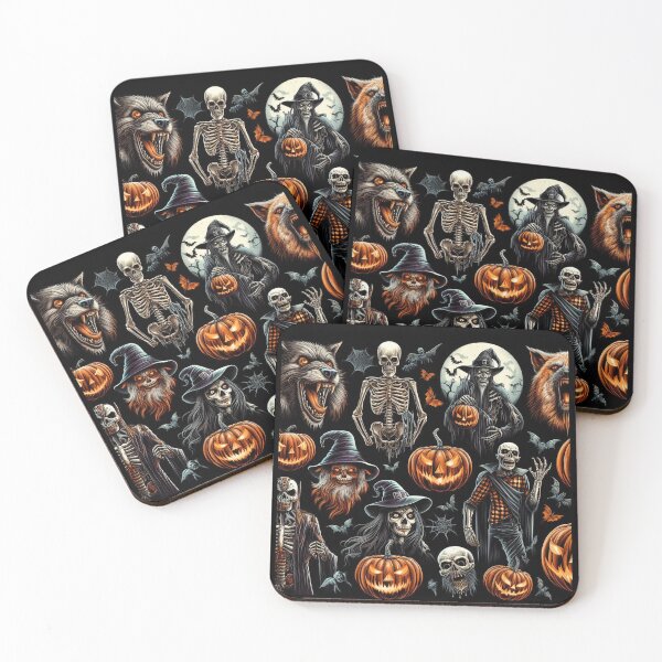 Item preview, Halloween pattern - witches, skeletons, pumpkins, werewolf designed and sold by American Artist Designs.