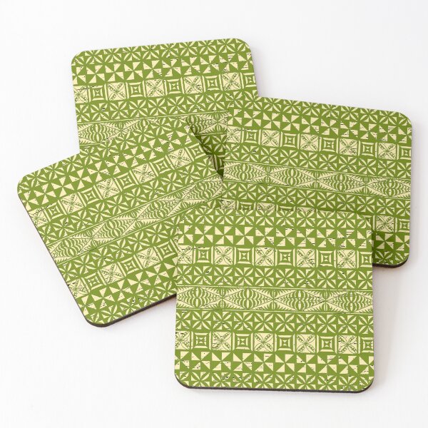 Item preview, Ngatu Tokelau Feletoa Manulua Tongan Traditional Polynesian Green Pattern designed and sold by InkKiai.