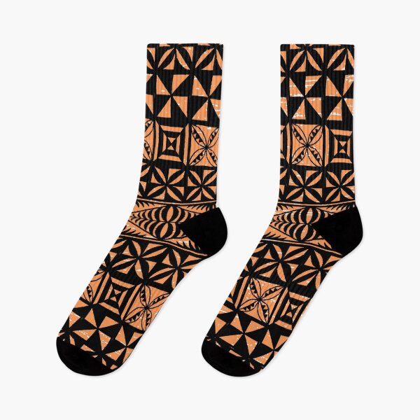 Item preview, Ngatu Tokelau Feletoa Manulua Tongan Traditional Polynesian Orange Pattern designed and sold by InkKiai.