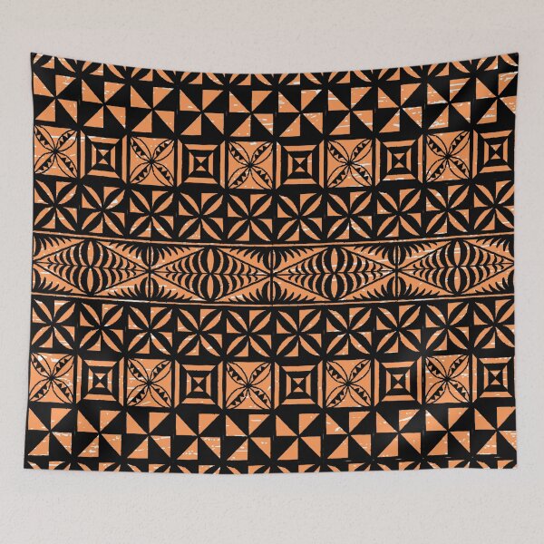 Item preview, Ngatu Tokelau Feletoa Manulua Patrón Naranja Polinesio Tradicional Tongano designed and sold by InkKiai.