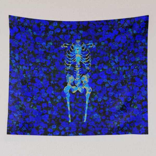Item preview, Blue flower pattern with skeleton  designed and sold by SueKnox.