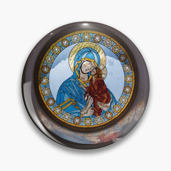 Item preview, Glorious Stained Glass Window with Virgin Mary Holding Baby Jesus designed and sold by Georgia Mizuleva.