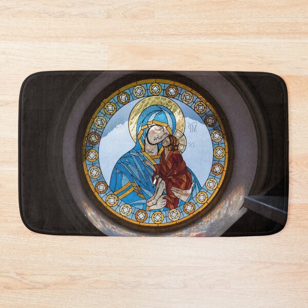 Item preview, Glorious Stained Glass Window with Virgin Mary Holding Baby Jesus designed and sold by Georgia Mizuleva.