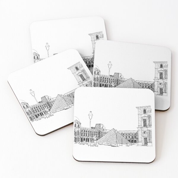 Item preview, Louvre museum Paris hand drawing architecture black and white monochrome architectural drawing designed and sold by junyangcaidraw.