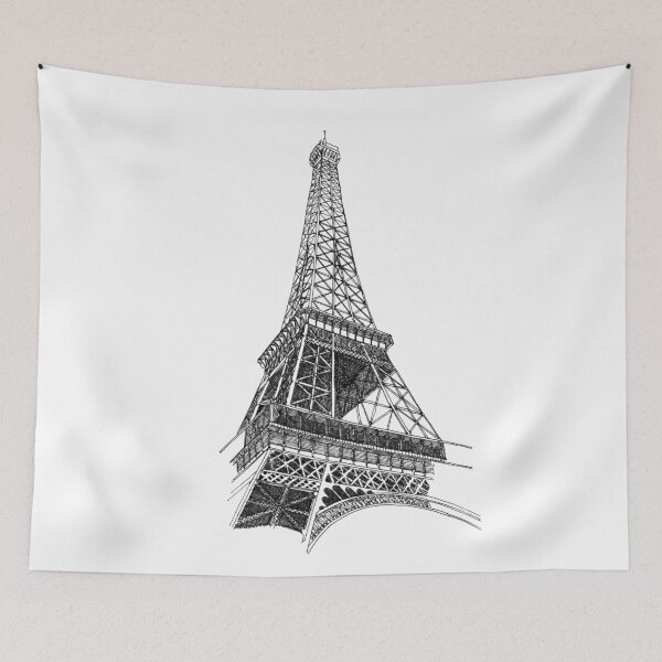 Item preview, Eiffel Tower Paris hand drawing architecture black and white monochrome sketch architectural drawing designed and sold by junyangcaidraw.