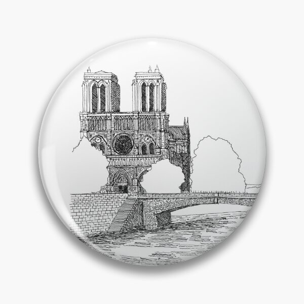 Item preview, Notre Dame de Paris hand drawing architecture black and white monochrome sketch architectural drawing designed and sold by junyangcaidraw.