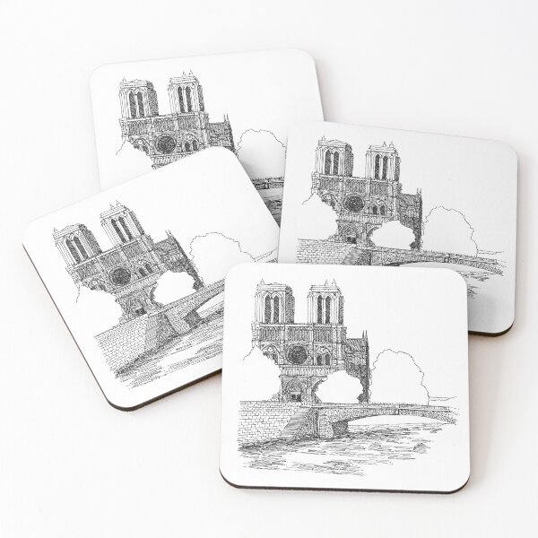 Item preview, Notre Dame de Paris hand drawing architecture black and white monochrome sketch architectural drawing designed and sold by junyangcaidraw.