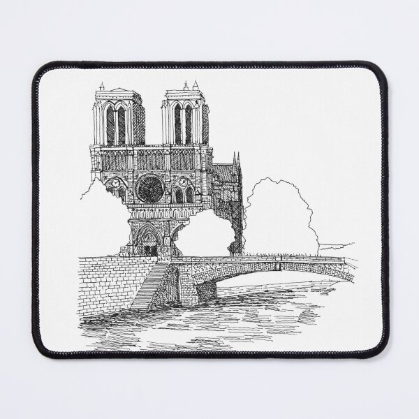 Item preview, Notre Dame de Paris hand drawing architecture black and white monochrome sketch architectural drawing designed and sold by junyangcaidraw.