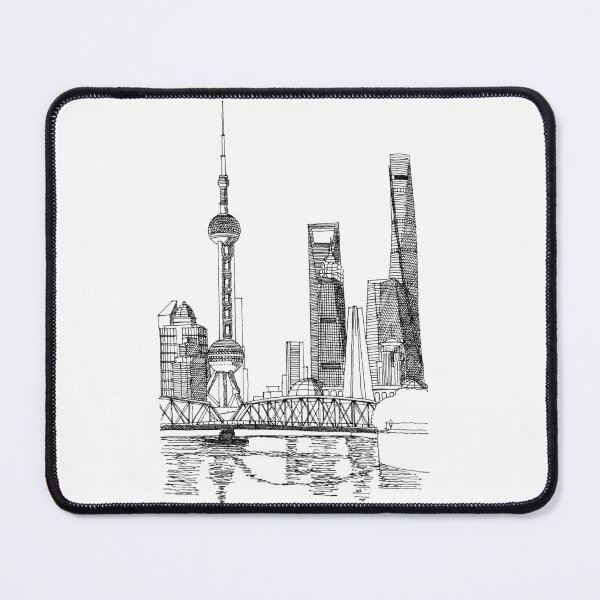 Item preview, Shanghai skyline hand drawing architecture black and white monochrome sketch architectural drawing designed and sold by junyangcaidraw.